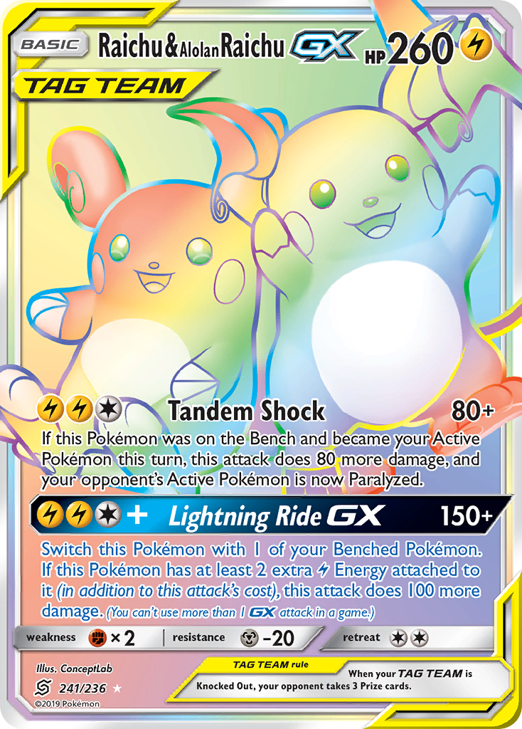 Unified Minds Raichu & Alolan Raichu GX #241/236